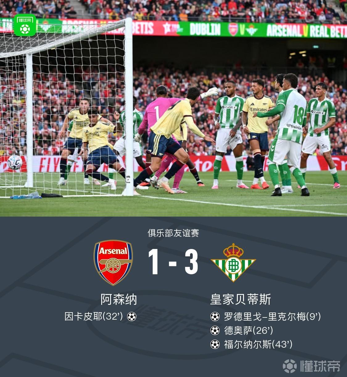 阿森纳1-3不敌贝蒂斯,福尔纳尔斯传射,德奥萨世界波